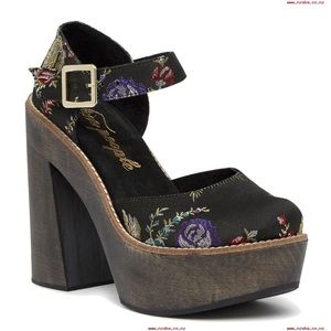 Free People Starlet Oriental Satin Mary Jane Heels